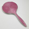 Pretty Pink Guilloche Enamel Hand Mirror in a Shaped Circular Form
