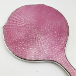Pretty Sterling Silver and Pink Guilloche Enamel Hand Mirror