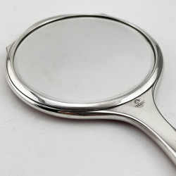 Pretty Sterling Silver and Pink Guilloche Enamel Hand Mirror