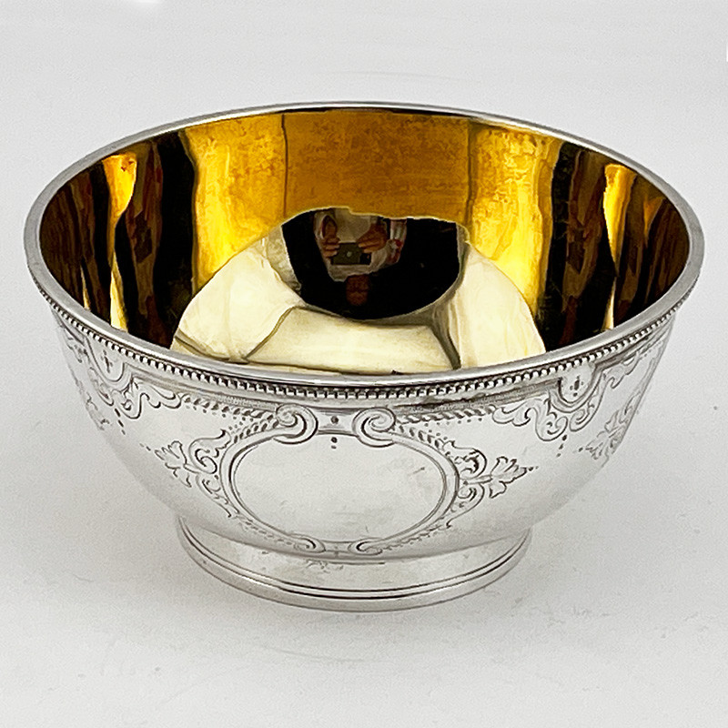 Victorian Sterling Silver Bowl Engraved with Flowers (1861)