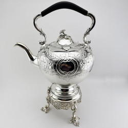 Large Decorative Victorian Silver Plated Tea Kettle on Stand (c.1840)