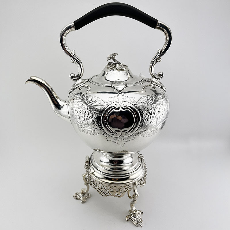 Large Decorative Victorian Silver Plated Tea Kettle on Stand (c.1840)