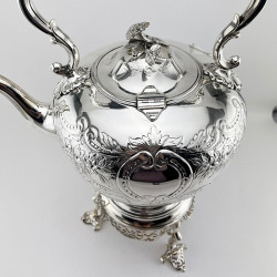 Large Decorative Victorian Silver Plated Tea Kettle on Stand