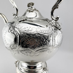 Large Decorative Victorian Silver Plated Tea Kettle on Stand