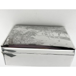 Large Size Antique Sterling Silver Shooting Scene Cigar or Trinket Box