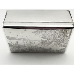 Large Size Antique Sterling Silver Shooting Scene Cigar or Trinket Box