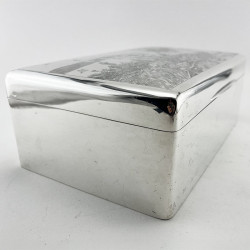 Large Size Antique Sterling Silver Shooting Scene Cigar or Trinket Box