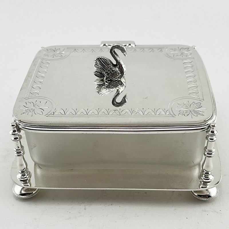 Victorian Silver Plated Butter or Sardine Dish with Swan Finial (c.1895)