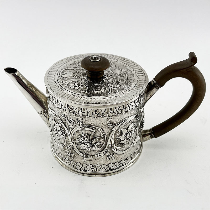 Unusual and Good Gauge Georgian Silver Drum Shaped Teapot