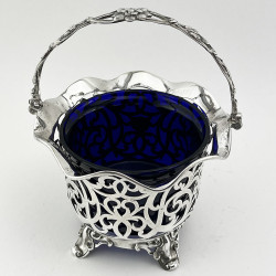 Victorian Sterling Silver Sugar Basket with Cast Floral Handle (1853)