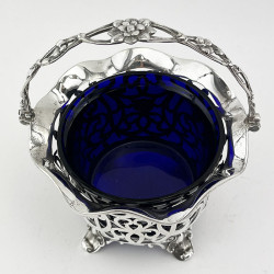 Victorian Sterling Silver Sugar Basket with Cast Floral Handle