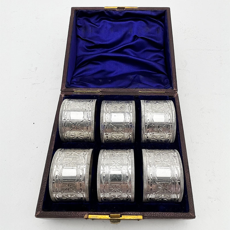 Original Boxed Set of Six Victorian Silver Plated Napkin Rings