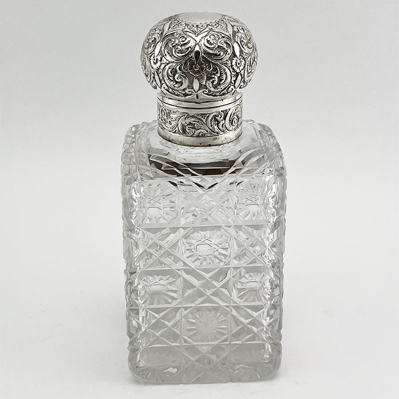 Large Victorian Sterling Silver Topped Perfume Bottle (1889)