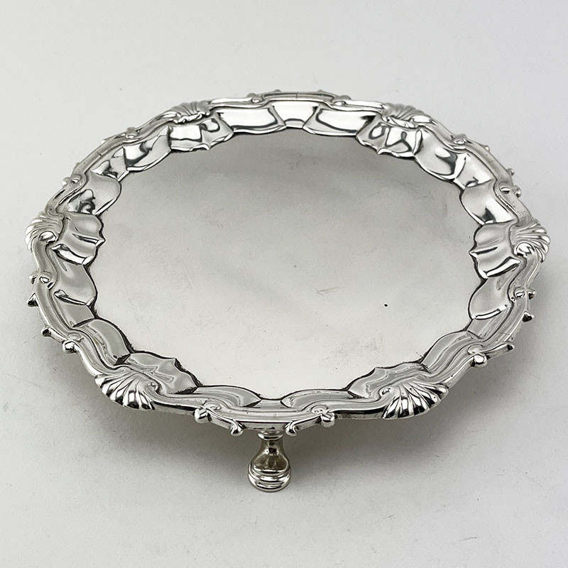 George II Sterling Silver Circular Salver with Shell and Scroll Border (1748)
