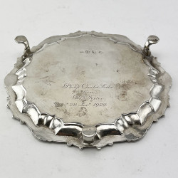 George II Sterling Silver Circular Salver with Shell and Scroll Border