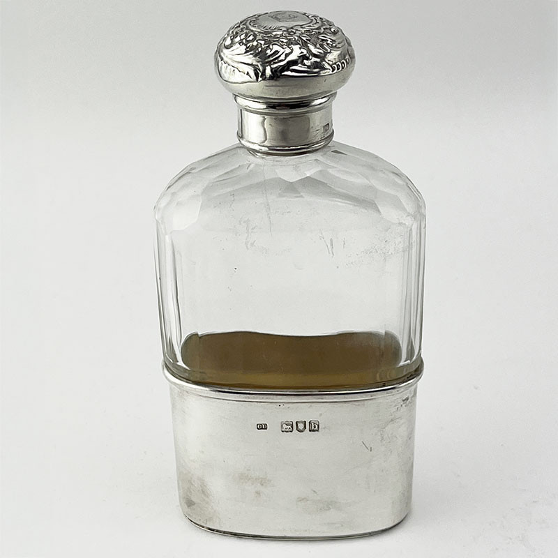 Handsome Victorian Sterling Silver and Cut Glass Hip Flask (1897)