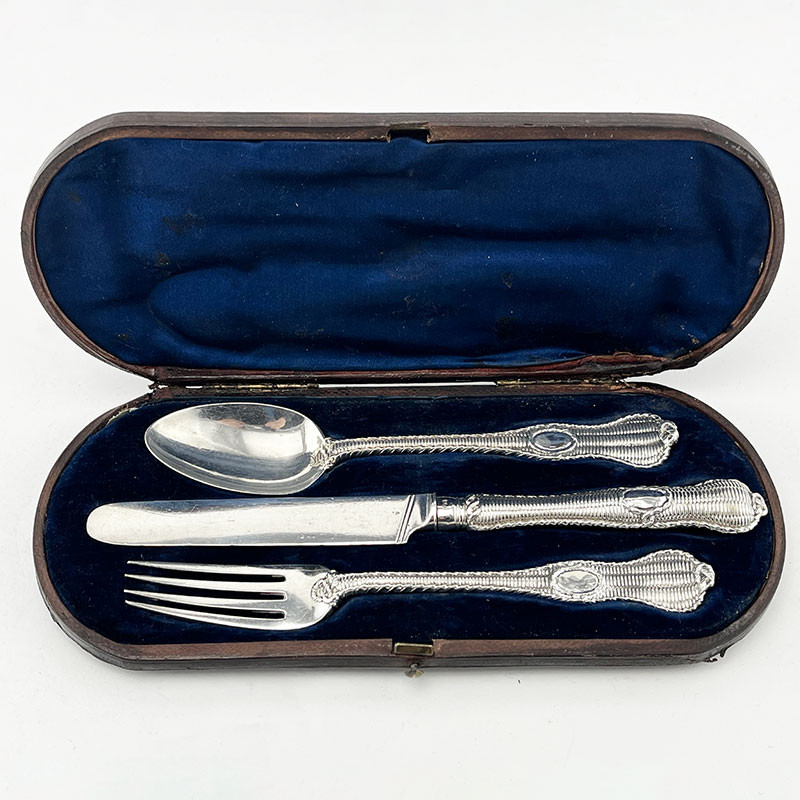 Three Piece Victorian Sterling Silver Christening Set (1890)
