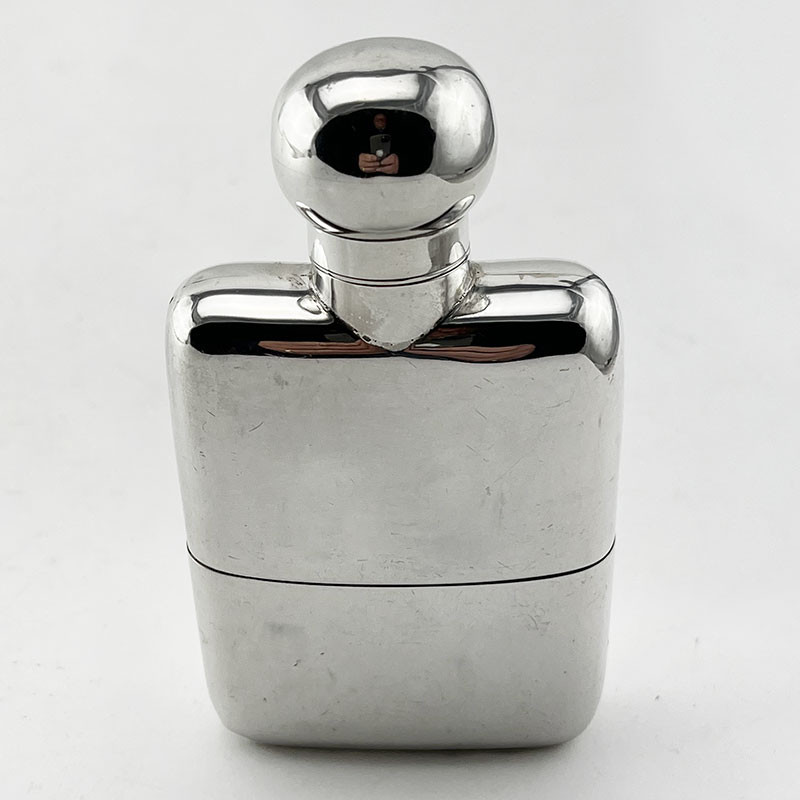 Plain Edwardian Rectangular Sterling Silver Hip Flask