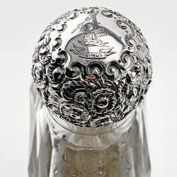 Victorian Glass and Sterling Silver Hip Flask with Removable Gilt Cup