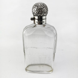 Victorian Glass and Sterling Silver Hip Flask with Removable Gilt Cup