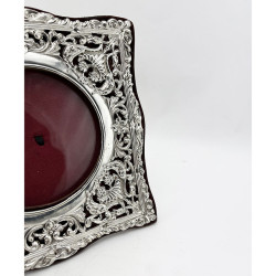Decorative Square Edwardian Sterling Silver Photo Frame with Round Aperture