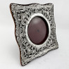 Decorative Square Edwardian Sterling Silver Photo Frame with Round Aperture (1904)