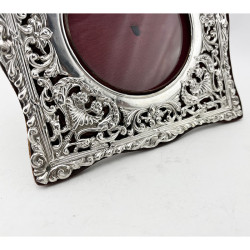 Decorative Square Edwardian Sterling Silver Photo Frame with Round Aperture