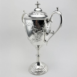 Victorian Silver Plated Lidded Trophy Cup with Two Vacant Cartouche