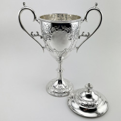 Victorian Silver Plated Lidded Trophy Cup with Two Vacant Cartouche