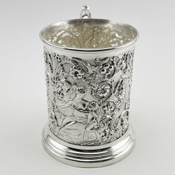 Decorative Victorian Silver Plated Mug Depicting Mother and Child