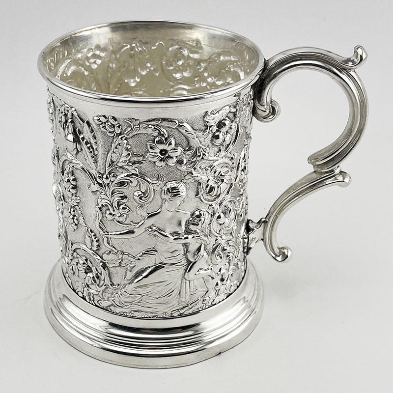 Decorative Victorian Silver Plated Mug Depicting Mother and Child (c.1890)