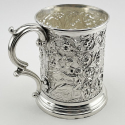 Decorative Victorian Silver Plated Mug Depicting Mother and Child