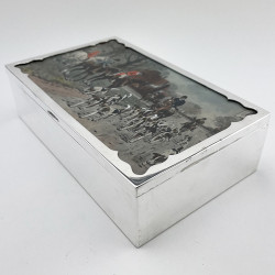 Silver Plated Cigar or Trinket Box Depicting a Hunting Scene on the Lid