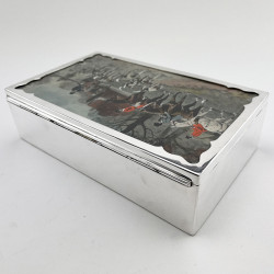 Silver Plated Cigar or Trinket Box Depicting a Hunting Scene on the Lid