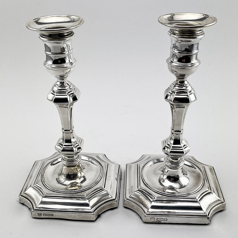 Pair of George II Style Sterling Silver Candlesticks 1929