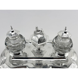 Large Victorian Martin & Hall Silver Plated Double Inkstand
