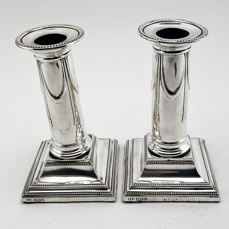 Elegant Pair Edwardian Sterling Silver Candlesticks (1906)