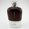 Edwardian Sterling Silver and Leather Crocodile Style Hip Flask (1911)