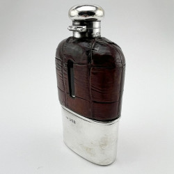 Edwardian Sterling Silver and Leather Crocodile Style Hip Flask