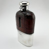 Edwardian Sterling Silver and Leather Crocodile Style Hip Flask