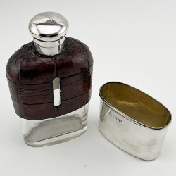 Edwardian Sterling Silver and Leather Crocodile Style Hip Flask