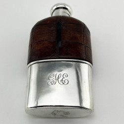Edwardian Sterling Silver and Leather Crocodile Style Hip Flask