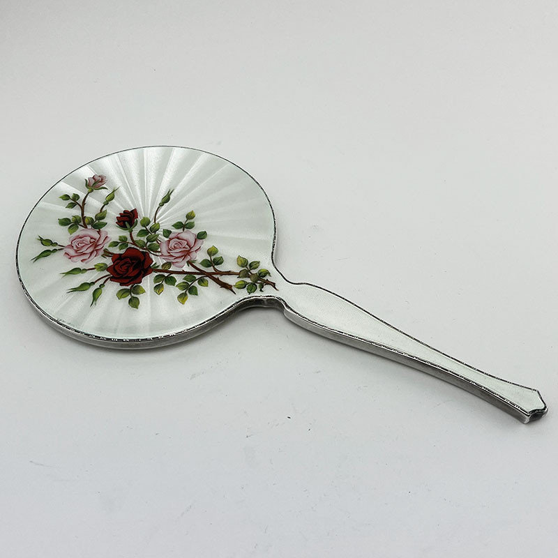 Floral Pattern Enamel and Sterling Silver Hand Mirror (1959)