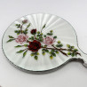 Floral Pattern Enamel and Sterling Silver Hand Mirror