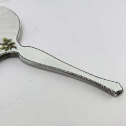 Floral Pattern Enamel and Sterling Silver Hand Mirror