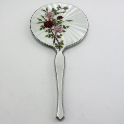Floral Pattern Enamel and Sterling Silver Hand Mirror