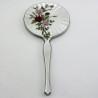Floral Pattern Enamel and Sterling Silver Hand Mirror