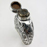 Floral Pattern Oval Sterling Silver Hip Flask