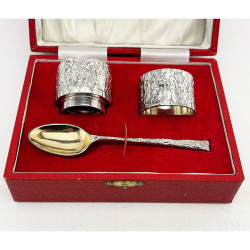 Modernistic and Heavy Gauge Sterling Silver Christening Set