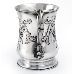 Victorian Silver Christening Mug Chased with Flowers and Scrolls